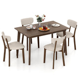 Tangkula Farmhouse Dining Table Set for 4, Dinette Set with Table & 4 Padded Seat, Rubber Wood Legs, Curved Backrest