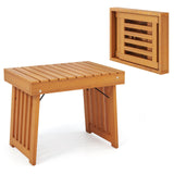 Tangkula Patio Foldable Side Table, Outdoor Folding Acacia Wood Coffee Table w/Slatted Tabletop