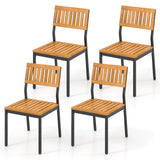 Tangkula Patio Dining Chair Set of 2/4, Outdoor Armless Chairs w/Metal and Acacia Wood Frame