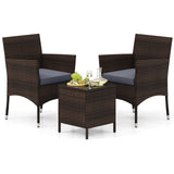 Tangkula 3 Pieces Patio Rattan Furniture Set, Outdoor Conversation Set with PE Wicker Armchairs