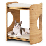 Tangkula Elevated Cat Bed for Indoor Cats, 2-Tier Cute Small Cat Tree Tower with Natural Bamboo Frame