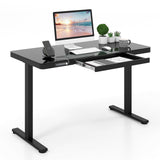 Tangkula Glass Standing Desk with Drawer, 48” x 24” Height Adjustable Electric Stand Up Desk with Tempered Glass Top