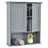 Tangkula Bathroom Wall Cabinet, Wooden Hanging Storage Cabinet with Doors & Shelves