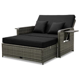 Tangkula Patio Rattan Daybed, Patiojoy Wicker Loveseat Sofa with 4-Postion Adjustable Backrest, Storage Ottoman, Cushions