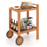 Tangkula Wood Bar Cart, Outdoor Indoor 2 Tier Rolling Serving Cart