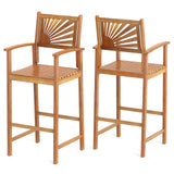 Tangkula Set of 2/4 Outdoor Acacia Wood Bar Stools, Bar Height Patio Chairs with Backrests