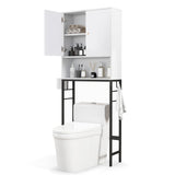 Tangkula Over The Toilet Storage Cabinet, Freestanding Toilet Rack w/ 2 Doors, Adjustable Shelf