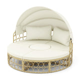 Tangkula Outdoor Patio Round Daybed with Retractable Canopy, Soft Cushions