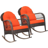 Patio Wicker Rocking Chair, Outdoor PE Rattan Rocker with Seat and Back Cushion