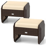 Tangkula 2 Pieces Patio PE Wicker Ottomans with Removable Cushions