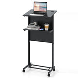 Tangkula Rolling Podium Stand, 3-Position Height Adjustable Lectern Table with Tilted Tabletop