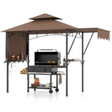 Tangkula 13x5 Ft Grill Gazebo with Dual Side Awnings, 2-Tier Barbecue Gazebo with 2 Shelves