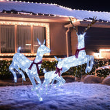 Tangkula 3-Piece Christmas Lighted Reindeer Family Set, Xmas Pre-Lit Reindeer with 255 Cold White LED Lights