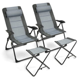 Tangkula Set of 2 Patio Folding Chairs & Ottoman, Padded Lawn Dining Chair Set with 7-Level Adjustable Backrest