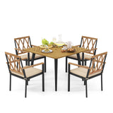 Tangkula 5 Pieces Patio Dining Set, 42.5” Square Acacia Wood Dining Table with 1.9” Umbrella Hole