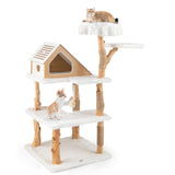 Tangkula Solid Wood Cat Tree, Modern Wooden Cat Tower with Jute Scratching Posts, 2 Perches, Condo