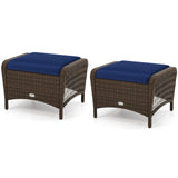 Tangkula 2 Pieces Patio PE Wicker Ottomans with Removable Cushions