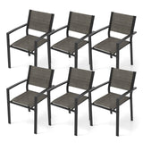 Tangkula Patio Chair Set of 6, Stackable Dining Chairs w/Breathable Fabric Seat & Heavy-Duty Metal Frame