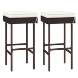 Tangkula Patio Rattan Barstools Set, Outdoor Wicker Bar Height Chairs with Footrest & Soft Cushions