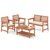 Tangkula 4 Piece Patio Conversation Set, Wood Sofa Set with Soft Seat Cushions