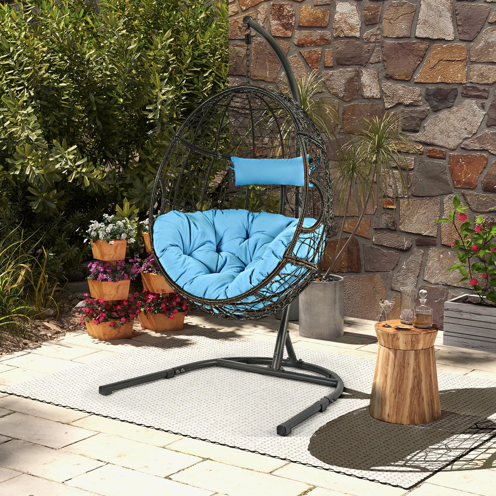 Tangkula Egg Chair with Stand, Hanging Egg Swing Chair with Removable Seat Cushion & Headrest