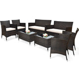 Tangkula 4-PCS or 8-PCS Patio Rattan Conversation Set, Outdoor Wicker Furniture Set with Tempered Glass Coffee Table &Thick Cushion