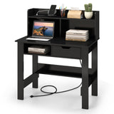 Tangkula White Computer Desk with Hutch, Home Office Writing Desk