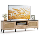 Tangkula Boho TV Stand for 65 Inch TVs, Mid Century Modern Media Entertainment Center with Drawer