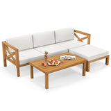 Tangkula 5 Piece Outdoor Conversation Furniture Set, Acacia Wood Sectional Sofa Set with 3 Chairs