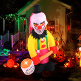 Tangkula 8 FT Inflatable  Halloween Head Turning Clown, LED Lighted Animated Clown with Hammer & Flashing Eyes