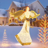 Tangkula 5.2 FT Outdoor Christmas Lighted Angel, Xmas Pre-lit 3D Winged Angel with Halo