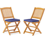 Tangkula 2 Pieces Folding Outdoor Dining Chairs, Acacia Wood Patio Chairs with Soft Cushions