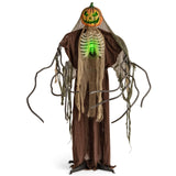 Tangkula 6 FT Halloween Light Up Talking Ghost Pumpkin with Glowing Ribs and Moving Head