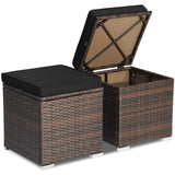 Tangkula 2 Pieces Patio Ottomans, Patiojoy Hand-Woven PE Rattan Side Table with Removable Cushion & Hidden Storage Space