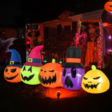 Tangkula 9 FT Inflatable Halloween Pumpkin Patch Family, Blow up Yard Decoration with Built-in LED Lights and Witch Hats