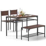 Tangkula Dining Table Set for 4, Kitchen Table with Bench and Chairs, Additonal Storage Rack