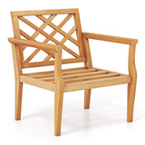 Tangkula Patio Dinning Chair, Teak Wood Armchair with Cozy Backrest and Armrests