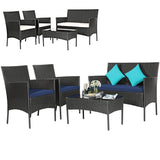 Tangkula Patio Furniture Set, Outdoor Wicker Conversation Set with Tempered Glass Coffee Table