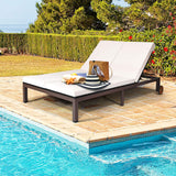 Tangkula 2-Person Patio Lounge Chair, Outdoor Rattan Double Wicker Daybed Chaise Lounge Chair