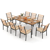 Tangkula 9 Piece Patio Dining Set, Outdoor Dining Furniture Set w/Rectangular Acacia Wood Dining Table & 8 Cushioned Chairs