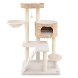 Tangkula Modern Cat Tree, 50" Multi-Level Cat Tower with Cattail Fluff Condo & Top Perch