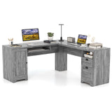 Tangkula L-Shaped Desk, 66" x 66" Corner Computer Desk with Drawers and Storage Cabinet