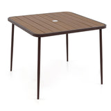 Tangkula Patio Square Dining Table, 35” x 35” Large Outdoor Table w/Wood-Plastic Tabletop & Metal Legs