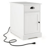 Tangkula Side Table with Charging Station, Modern Nightstand, Narrow End Table