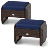 Tangkula 2 Pieces Patio PE Wicker Ottomans with Removable Cushions