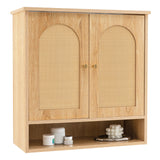Tangkula Medicine Cabinet w/ 2 Rattan Doors, Wall Mounted Bathroom Cabinet Over The Toilet(No Back, Natural)