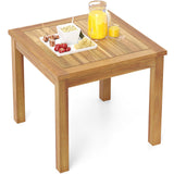 Tangkula Outdoor Side Table, Teak Wood End Table, Square Patio Snack Table