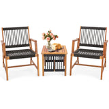 Tangkula 3 Pieces Acacia Wood Outdoor Furniture Set, All-Weather Rope Woven Bistro Set with Armchairs and Coffee Table