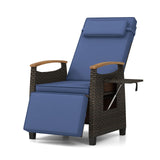 Tangkula Patio Wicker Recliner Chair, Rattan Lounge Chair w/Adjustable Backrest & Footrest