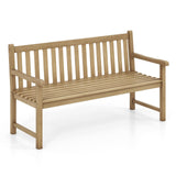 Tangkula 62" Outdoor Teak Wood Bench, 3-Person Garden Patio Bench with Backrest